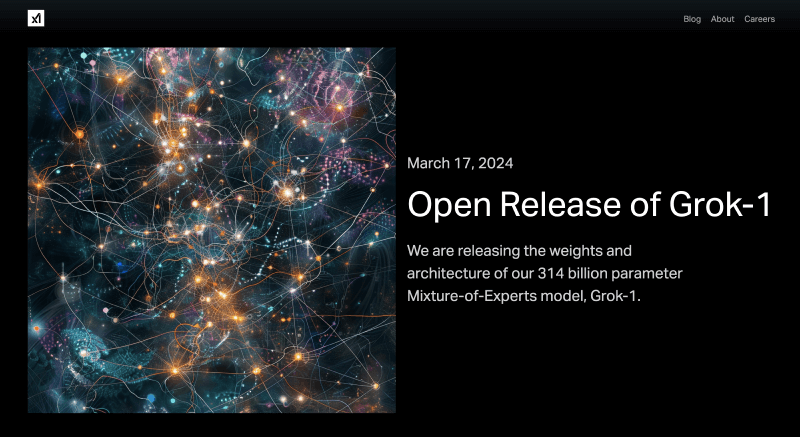 Grok-1 – Mô hình lớn mã nguồn mở thuộc xAI của Musk, với số lượng tham số là 3140 tỷ.